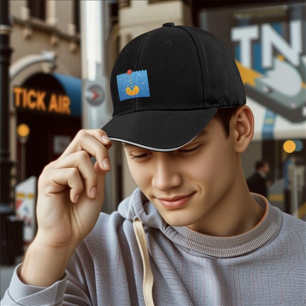 Black Baseball Cap With Underwater Pac-Man Graphic Print