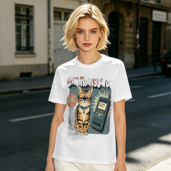 Olive T-Shirt With Grumpy Tabby Cat And Retro Cell Phone Print
