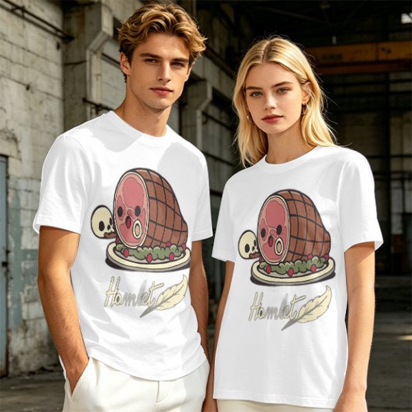 Olive T-Shirt With Funny Hamlet Ham And Skull Graphic Print