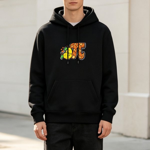 Black Hoodie with Apple Pi Pie Graphic Design