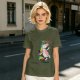 Olive T-shirt with Dancing Rainbow Unicorn Graphic Print