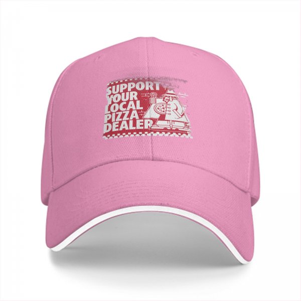 Black Baseball Cap With Support Your Local Pizza Dealer Print