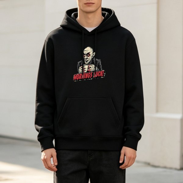 Vampire Mornings Suck Graphic Black Hoodie