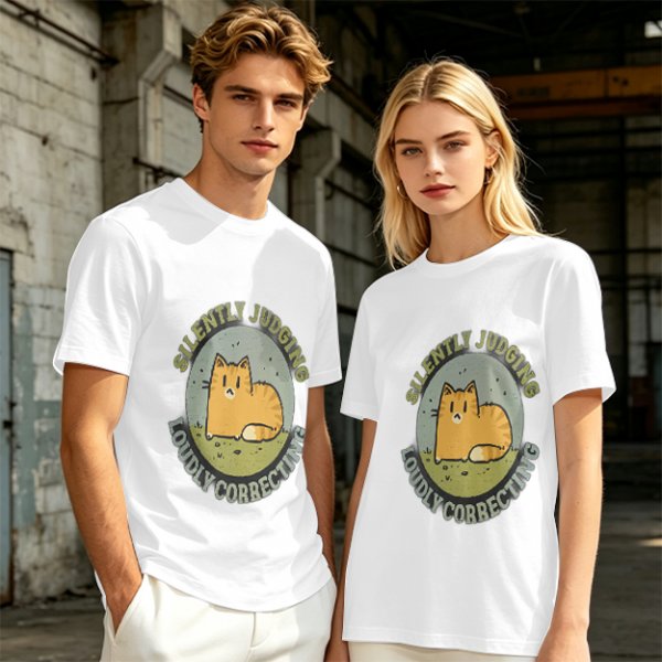 Olive T-Shirt With Silently Judging Loudly Correcting Cat Print