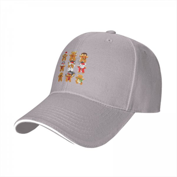 Black Baseball Cap With Christmas Gingerbread Characters Print