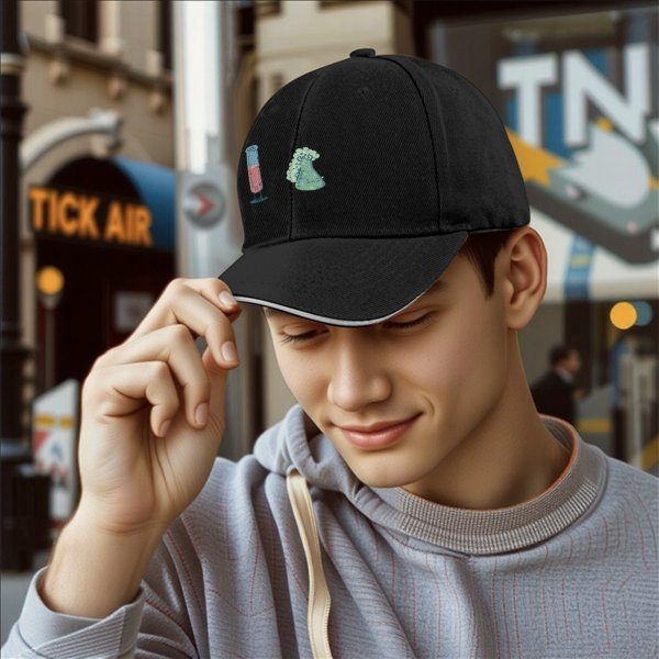 Black Baseball Cap With Cute Science Lab Beaker Print