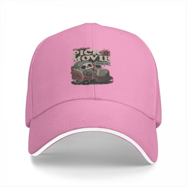 Black baseball cap with 'Unable to Pick a Movie' skull graphic