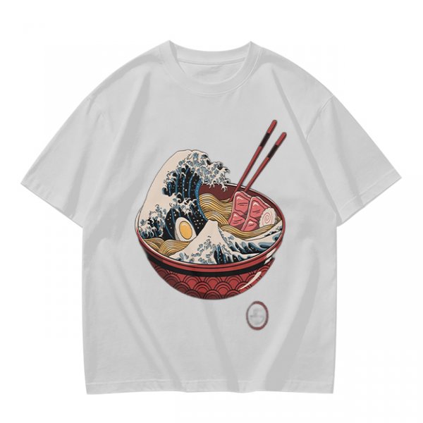 Olive T-Shirt Featuring The Great Wave Off Kanagawa Ramen Bowl Art