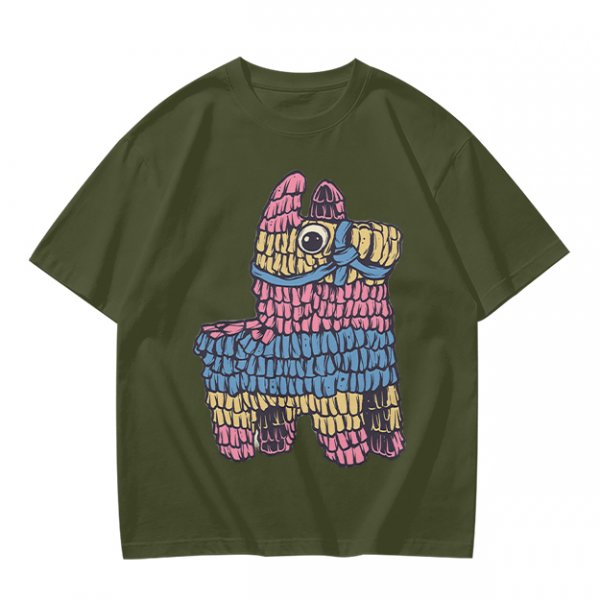 Olive T-Shirt With Colorful Donkey Pinata Graphic Print