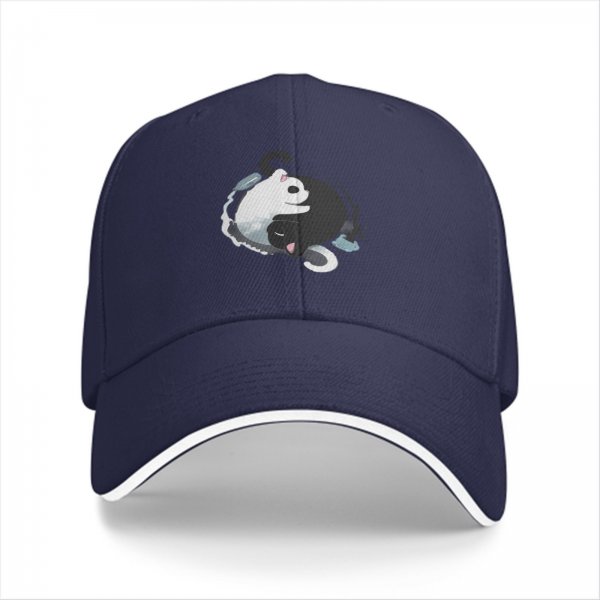 Black Baseball Cap With Yin Yang Cats Graphic Design