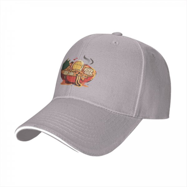 Black Baseball Cap With Cute Ramen Bowl Graphic Design