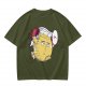 Oversized Olive T-Shirt with Saitama 'OK' Anime Graphic Print
