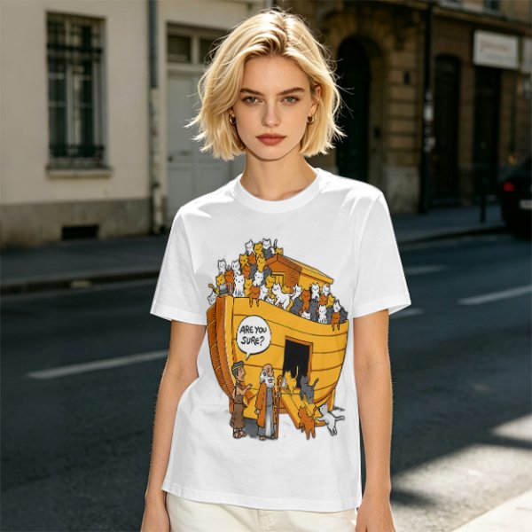 Noah's Ark Cats 'Are You Sure?' Funny Graphic T-Shirt