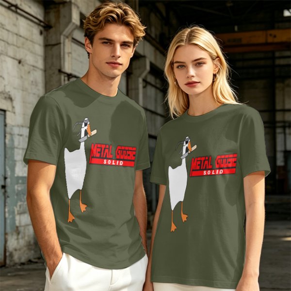 Olive T-Shirt With Metal Goose Solid Parody Graphic Print