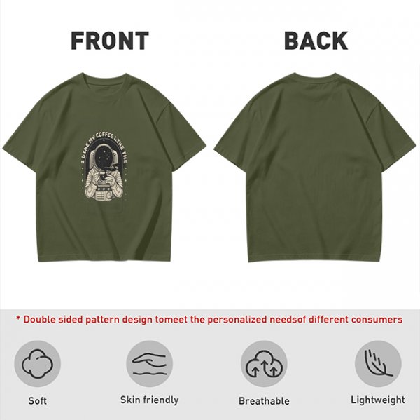 Olive Astronaut Coffee T-Shirt With Space Themed Graphic