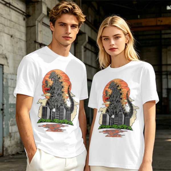 Godzilla Eating Ramen Sunset City Graphic T-Shirt