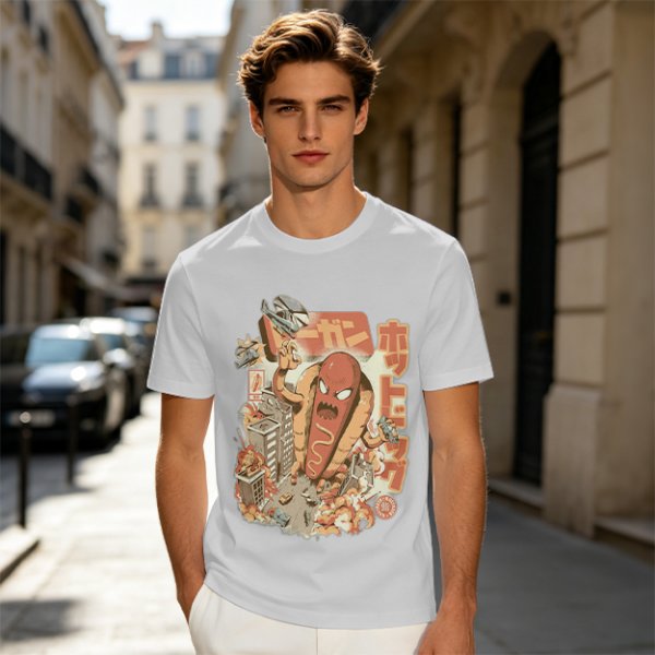 Giant Hot Dog Monster Destroying City Graphic T-Shirt