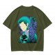 Anime Character Silhouette Wisteria Floral Graphic Olive T-Shirt