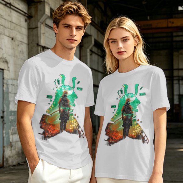 Olive T-shirt with Samurai Warrior and Helmet Art Print