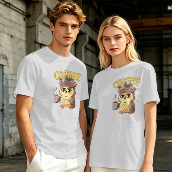 Owl Holding Coffee Mug Graphic Olive T-Shirt