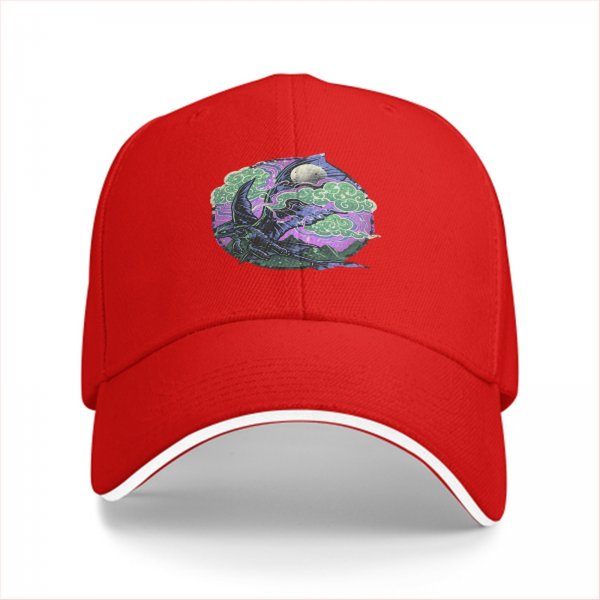 Black Baseball Cap With Fantasy Dragon Moon Cloud Night Artwork