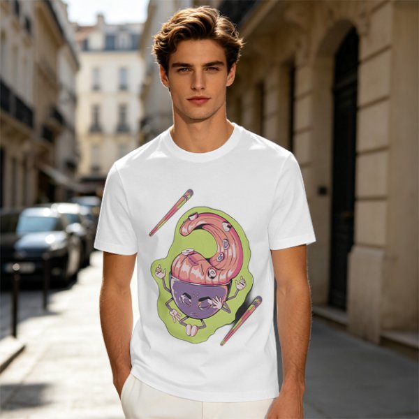 Olive Green T-Shirt With Surreal Monster Graphic Print