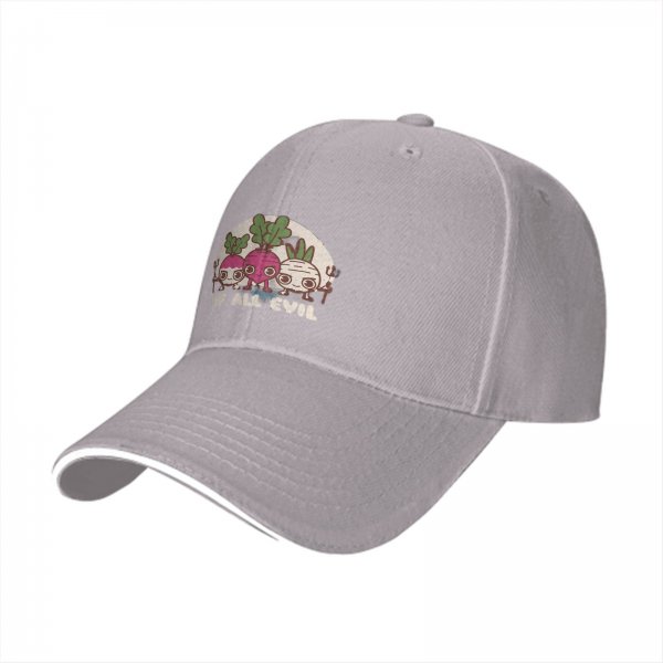 Black baseball cap with 'Of All Evil' radish devil graphic