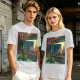 Olive T-Shirt With Surreal Bar Scene Graphic Print