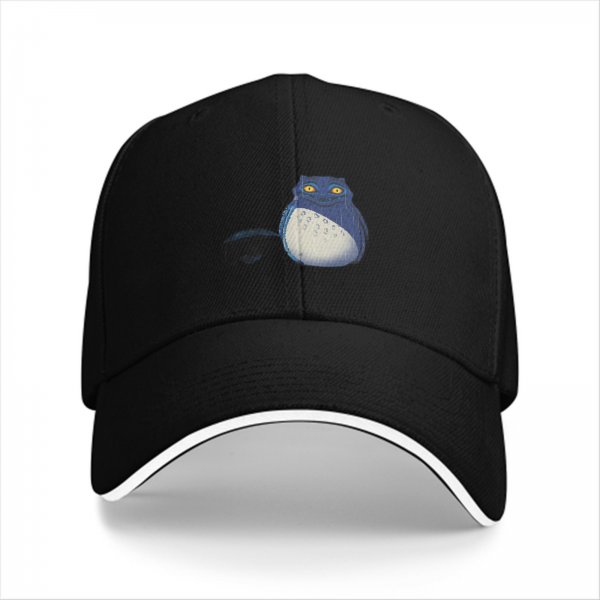 Black Baseball Cap With Blue Totoro Inspired Graphic Print