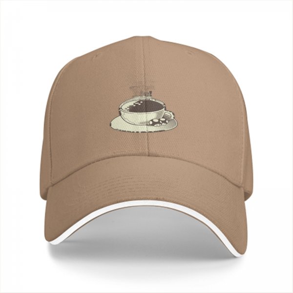 Black Baseball Cap With Coffee Cup And Cookies Graphic
