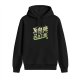 Black hoodie with nostalgic text print that reads Nostalgia isn't what it used to be