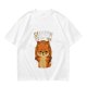 Olive green t-shirt with grumpy fox offering a hug graphic