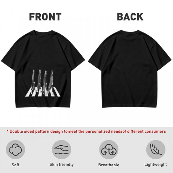 Olive T-Shirt With Anime Characters Crossing Crosswalk Print