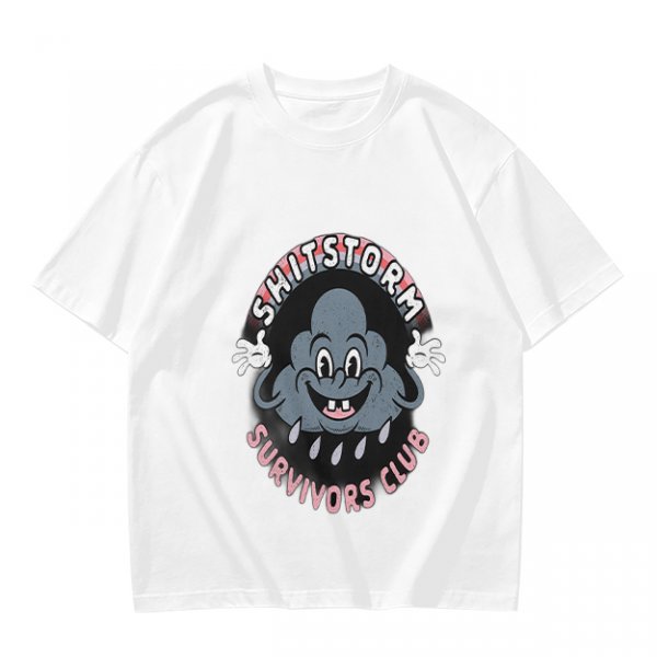 Olive Graphic T-Shirt with Shitstorm Survivors Club Cartoon Print