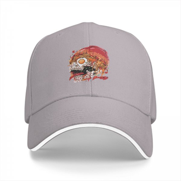 Black Baseball Cap With Ramen Skull Graphic Print