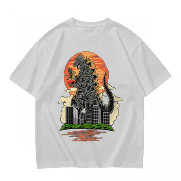 Godzilla Eating Ramen Sunset City Graphic T-Shirt