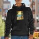 Black Hoodie with Beach Sunset Surfing Animal Graphic Print