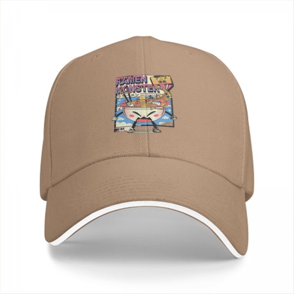 Black Baseball Cap With Ramen Monster Anime Graphic Print