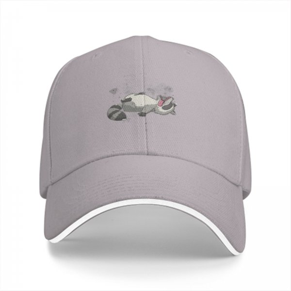 Black Baseball Cap With Playful Yawning Raccoon Graphic