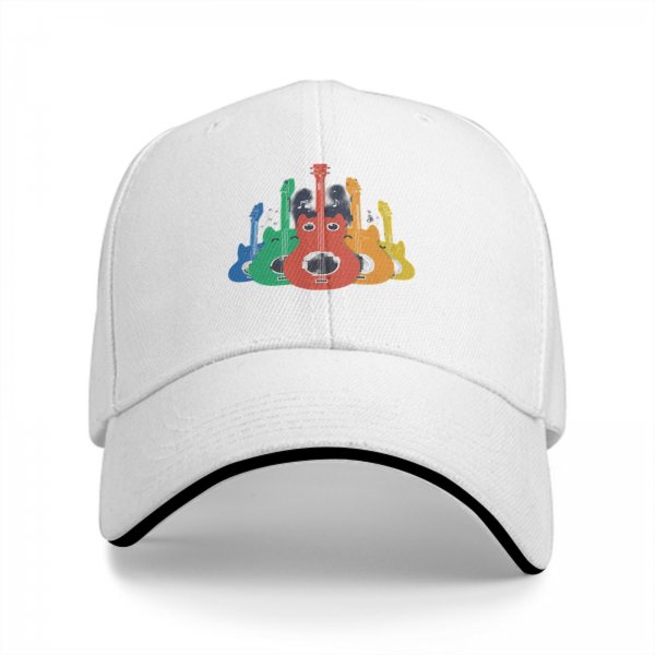 Black Baseball Cap With Colorful Cat Guitar Graphic Design