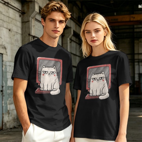 Olive T-shirt with Grumpy Cat on Retro Computer Print