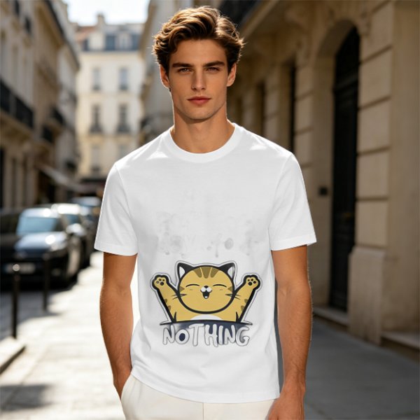 Olive T-Shirt with Happy Raised Paw Cat and 'NOTHING' Print