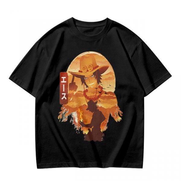 One Piece Portgas D. Ace Graphic Olive T-Shirt