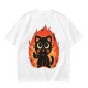 Olive T-Shirt With Cute Black Cat Thumbs Up On Flames Graphic