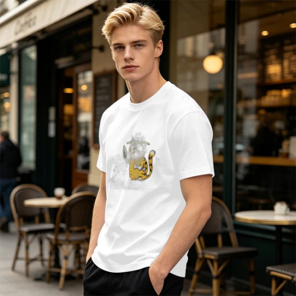 Olive T-Shirt With Whimsical Cat Fish Hybrid Graphic