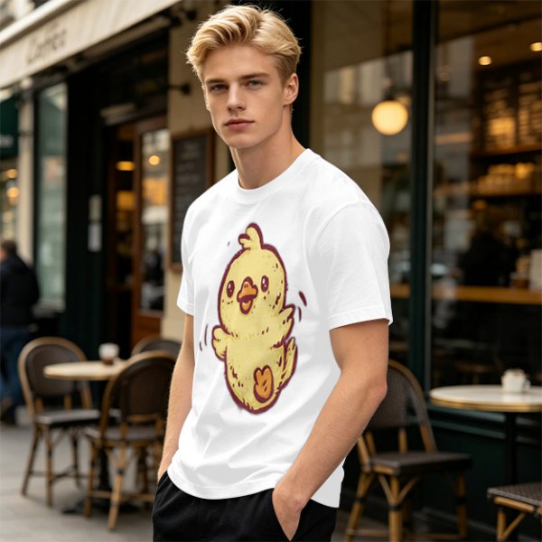 Olive T-Shirt With Cute Cartoon Chick Graphic
