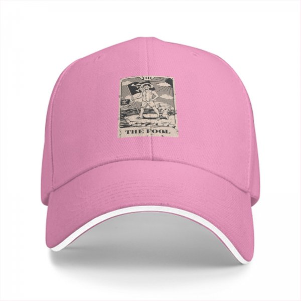 Black Baseball Cap with One Piece The Fool Tarot Style Print