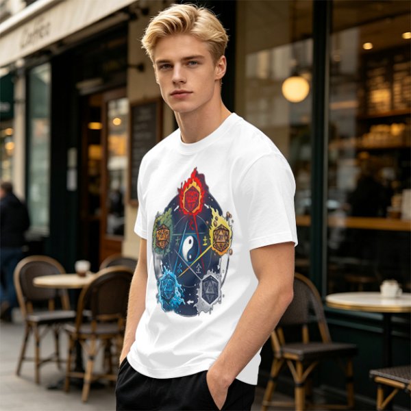 Dungeons and Dragons Elemental Dice Yin Yang Graphic T-Shirt