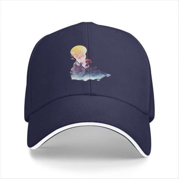 Black Baseball Cap With Watercolor Moon And Silhouette Art Print