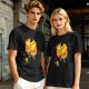 Olive T-Shirt With Sleeping Cosmic Cat And Planets Graphic